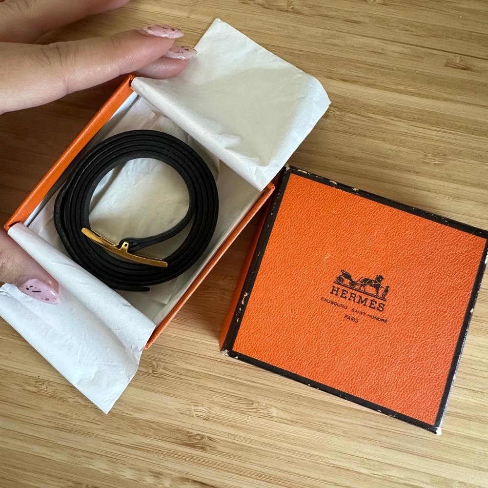 HERMES "Hapi 4": Black, Leather & Gold "H" Logo Wrap Bracelet